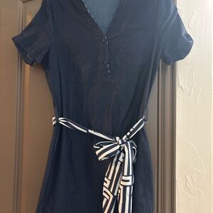 Everylynn Apparel Navy Belted Short Sleeve Dress Small Casual Work Dress